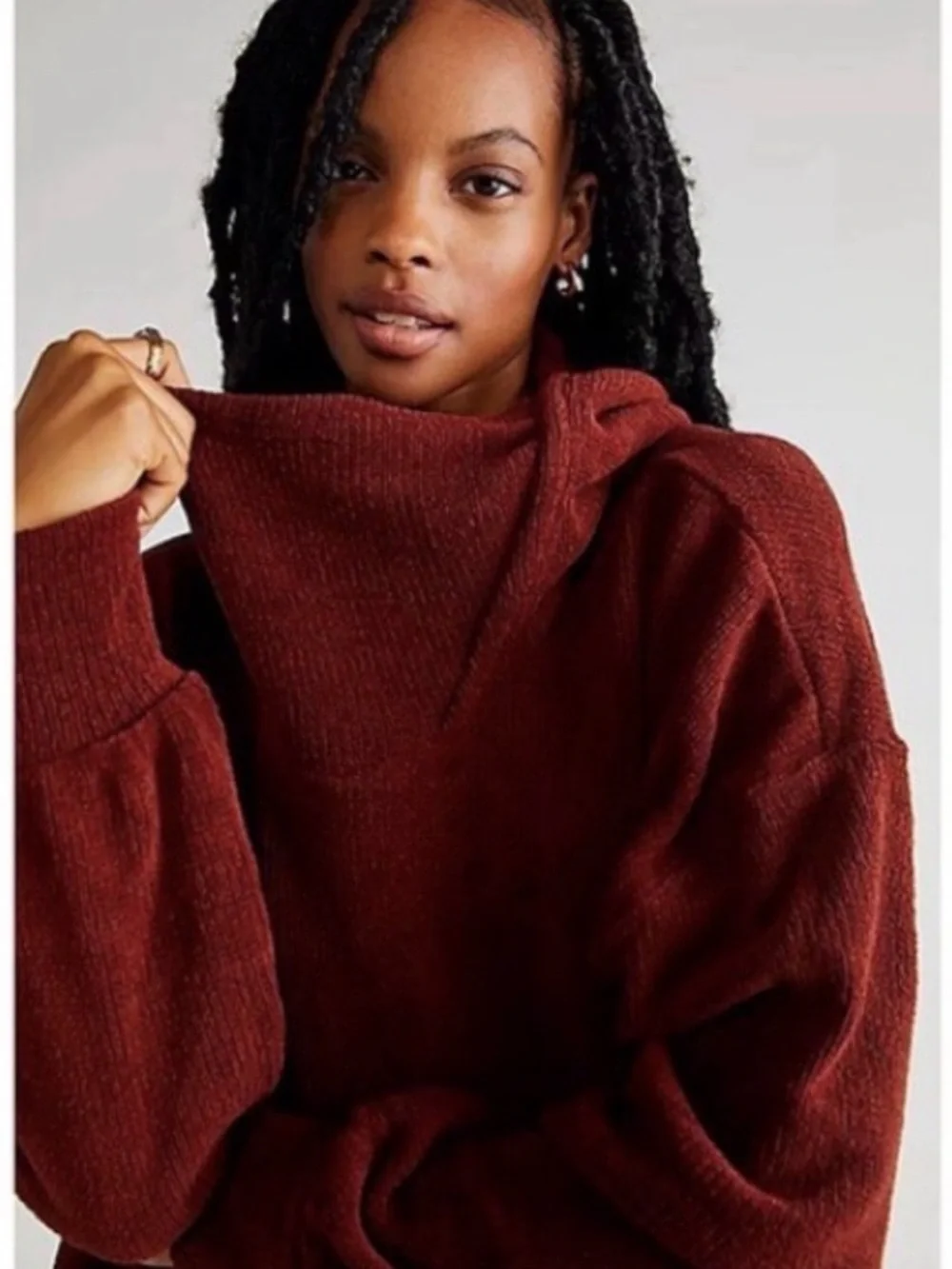 Cozy Oversized Hoodie Tunic Sweater - Rust